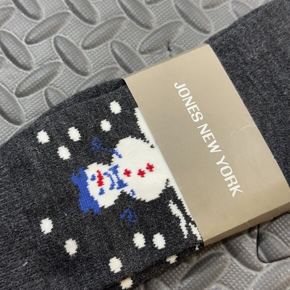 Jones New York Crew Socks Men's Size 9-11 Gray Knitted Snowman Printed Stretch - Picture 2 of 3